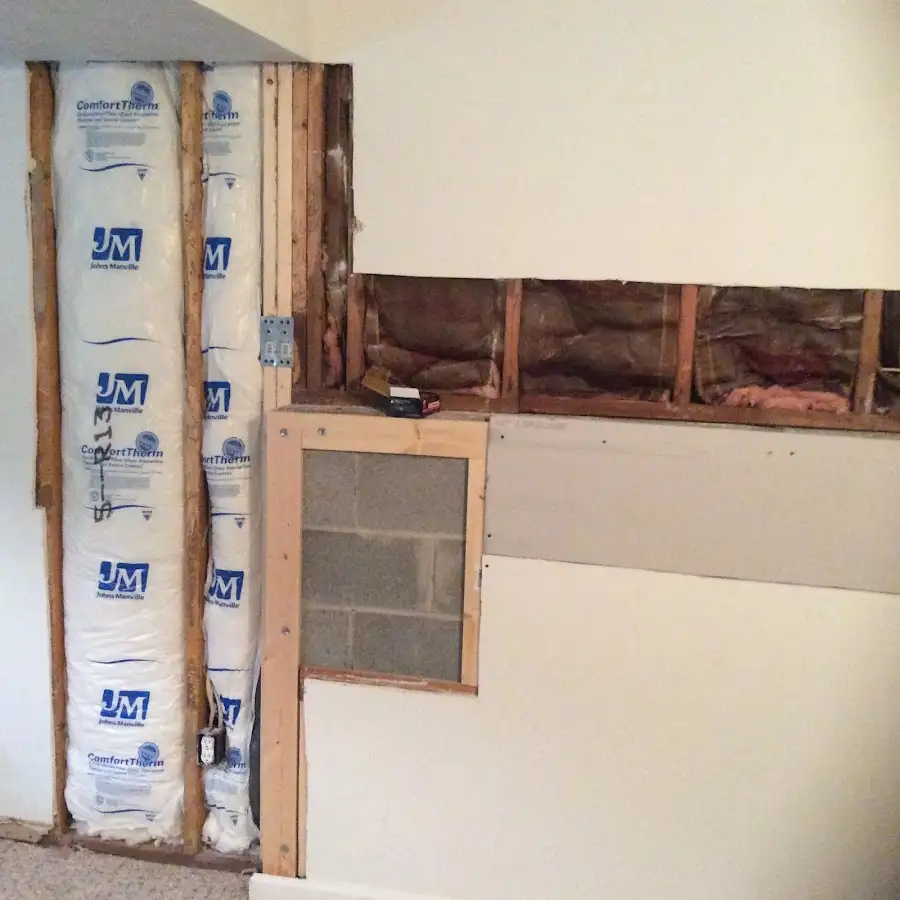 Wall insulation replacement during Basement Flood Cleanup in Watertown